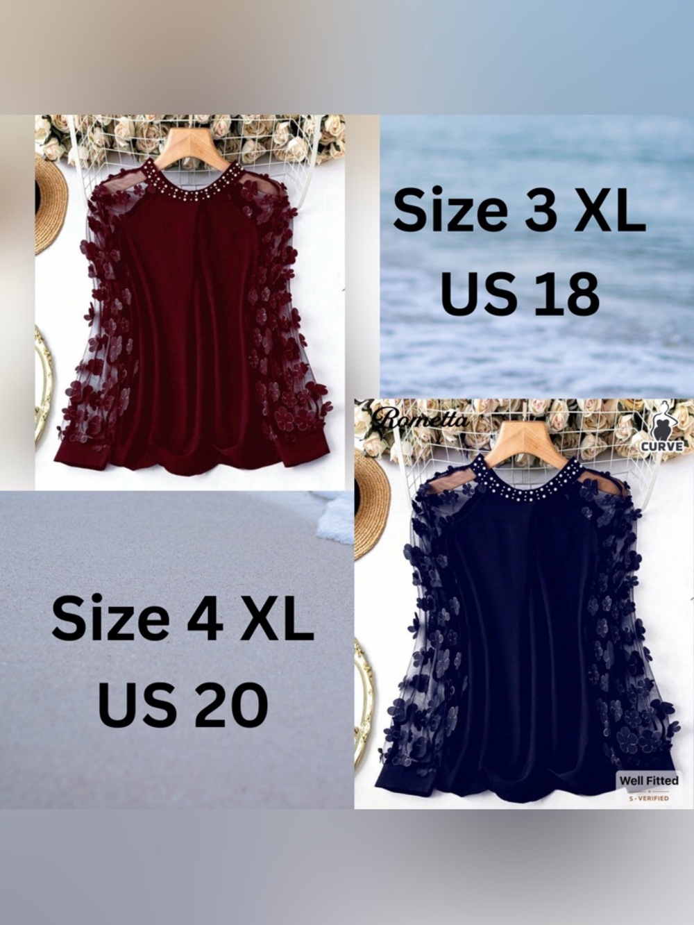 Shein Plus Size Floral Embellished Blouse